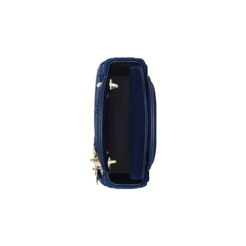 DIOR Lady Dior Cotton Beaded Embroidery Shoulder Bag Crossbody Bag Handbag Mini Women's Deep Sea Blue-3