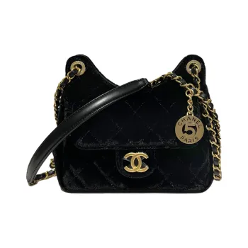 CHANEL Velvet Hobo Bag Crossbody Bag Shoulder Bag Women's Black