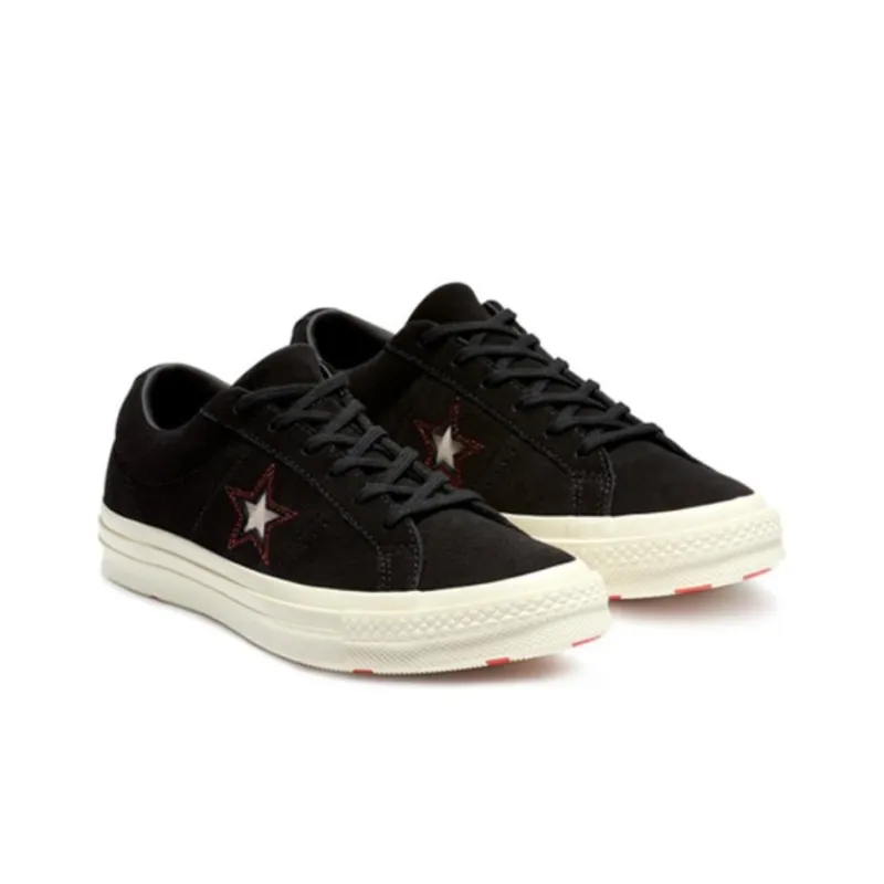 Converse One Star Anti Slip And Wear Resistant Lightweight Low Top Canvas Shoes Unisex Black-3