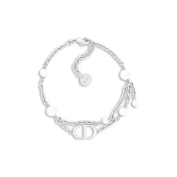 DIOR Resin Pearl Metal Bracelets Women's Silver
