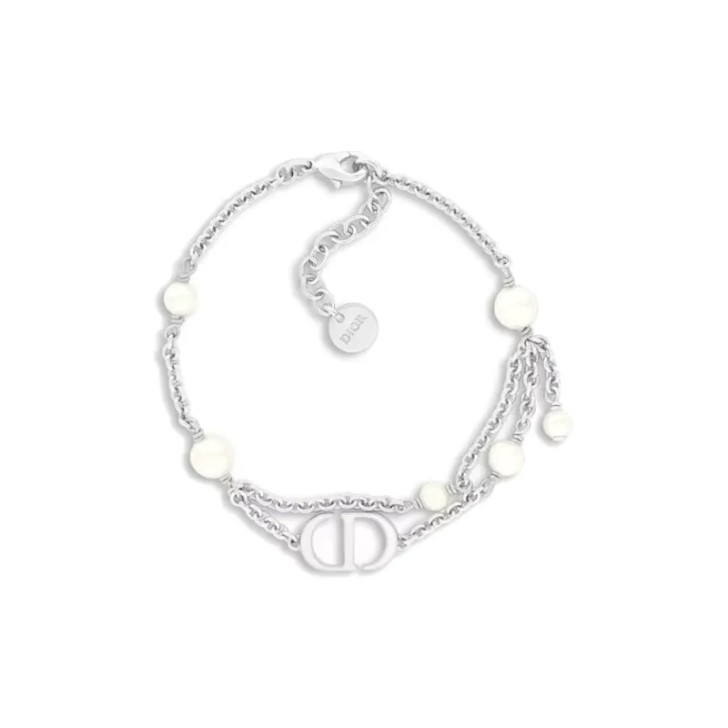 DIOR Resin Pearl Metal Bracelets Women's Silver-0