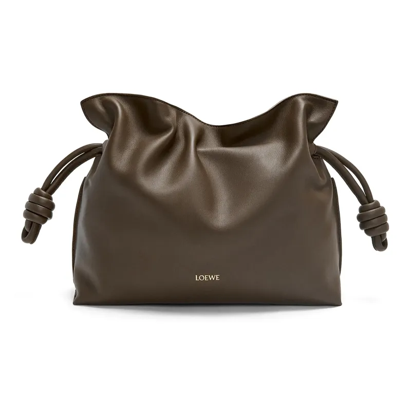 LOEWE Flamenco Nappa Cow Leather One Shoulder Crossbody Clutch Medium Size Women's Chocolate-0