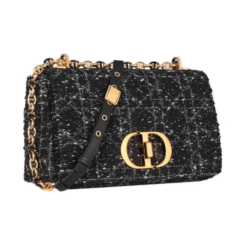 DIOR Caro Tweed Shoulder Bag Crossbody Bag Medium Size Women's Black-1