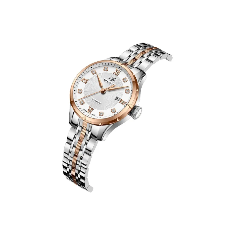 SHANGHAI National Automatic Mechanical Movement Steel Strap Watch Unisex White Dial-1