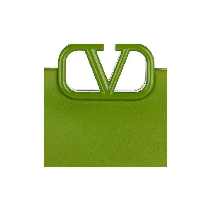 Valentino Vlogo Leather Shoulder Bag Crossbody Bag Handbag Small Size Women's Yellow Green-3