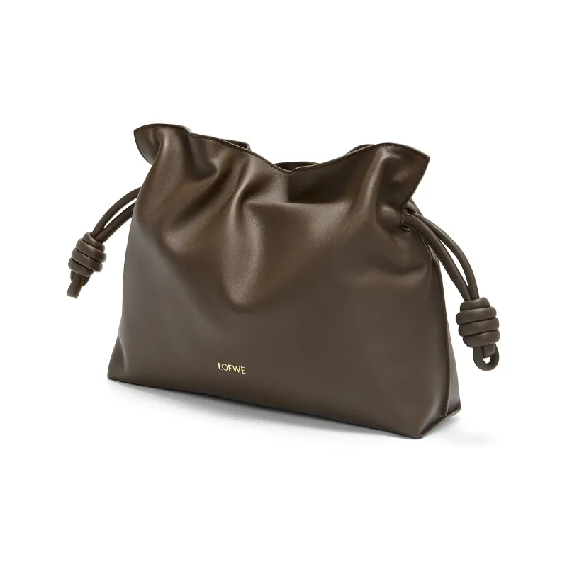 LOEWE Flamenco Nappa Cow Leather One Shoulder Crossbody Clutch Medium Size Women's Chocolate-2