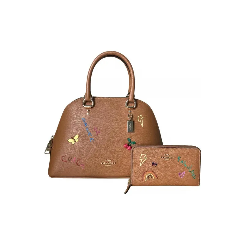 COACH Katy Leather Dome Bag Handbag Crossbody Bag Large Size Women's Brown & Blue-3