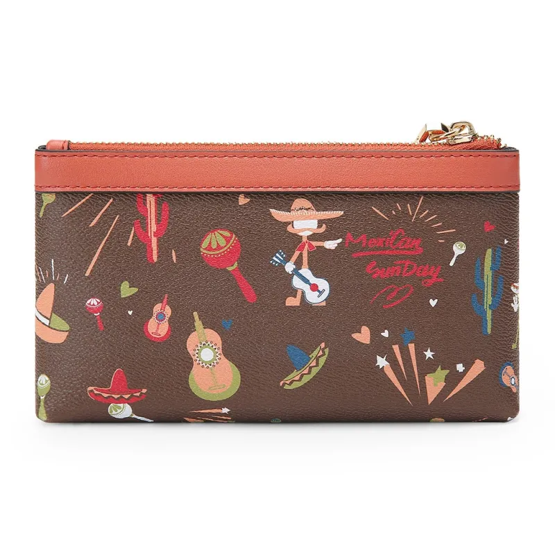 MEXICAN Leather Handbag Coin Purse, Clutch Regular Women's Dark Brown/Khaki/Ecru-2