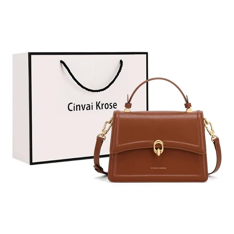 Simvay Clos Cow Leather With Synthetic Leather Shoulder Bag Crossbody Bag Handbags Small Size Women's Brown/Black-0