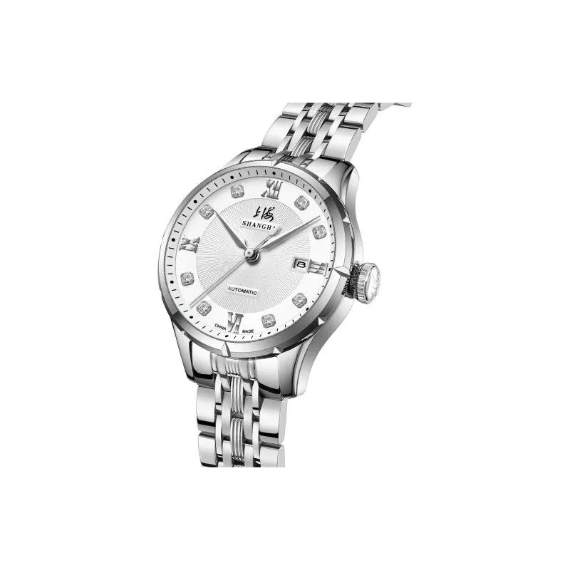 SHANGHAI National Automatic Mechanical Movement Steel Strap Watch Unisex White Dial-25