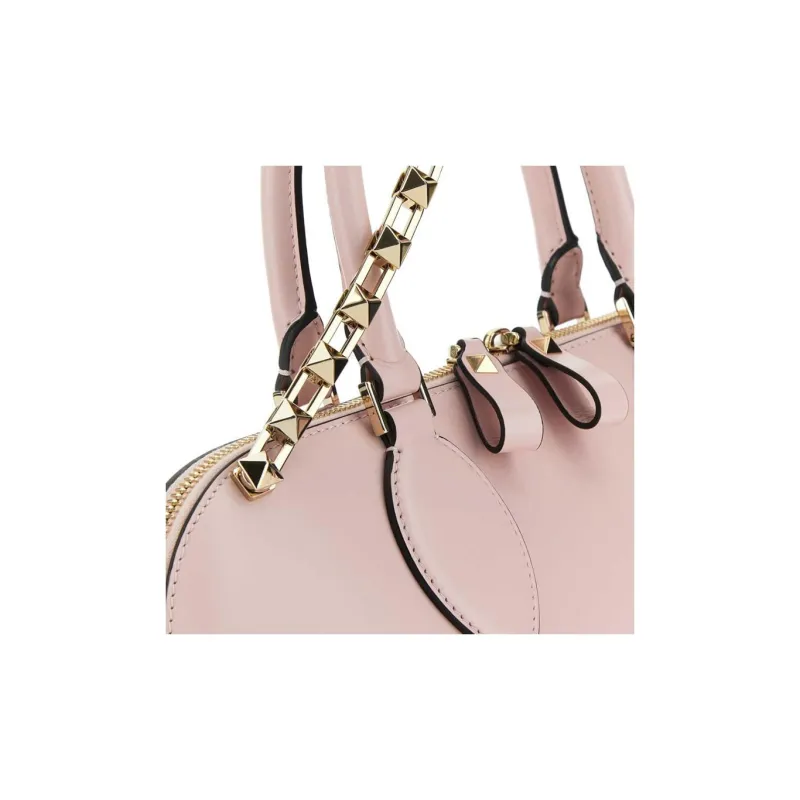 Valentino Rockstud Calfskin One Shoulder Handbag Medium Size Women's Pink-3