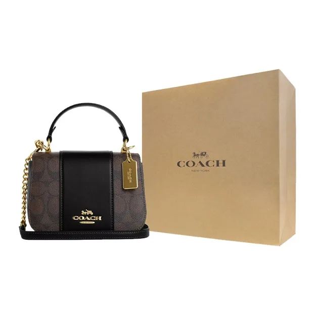 COACH Leather Saddle Bag Handbag Shoulder Bag Crossbody Bag Small Size Women's Black & Coffee-6