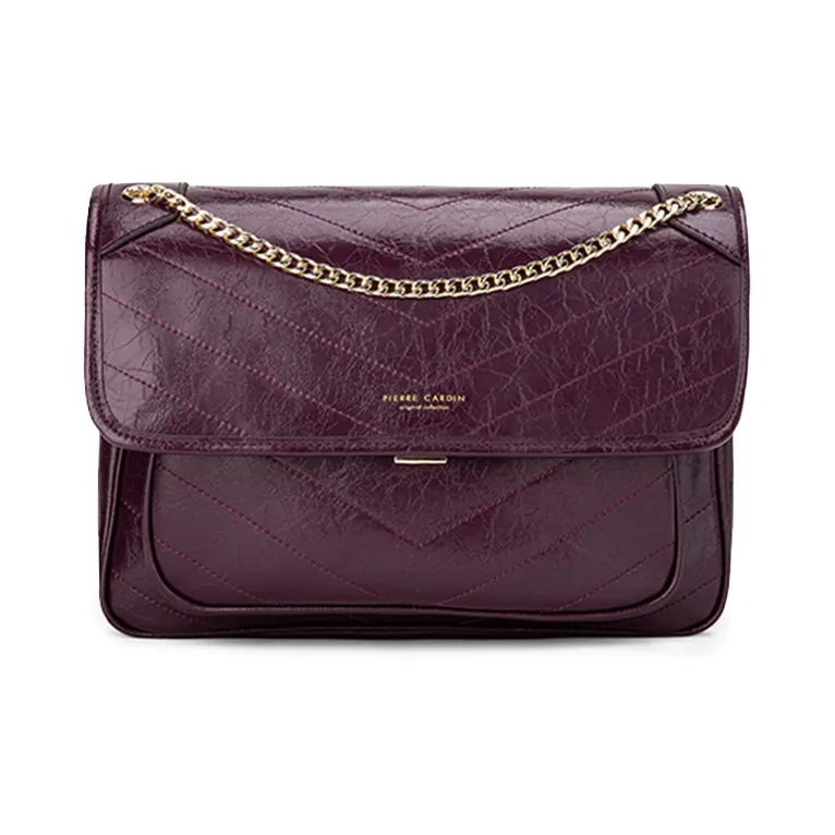 PIERRE CARDIN Cow Leather Shoulder Bag Women's Burgundy/Ecru/Black-0