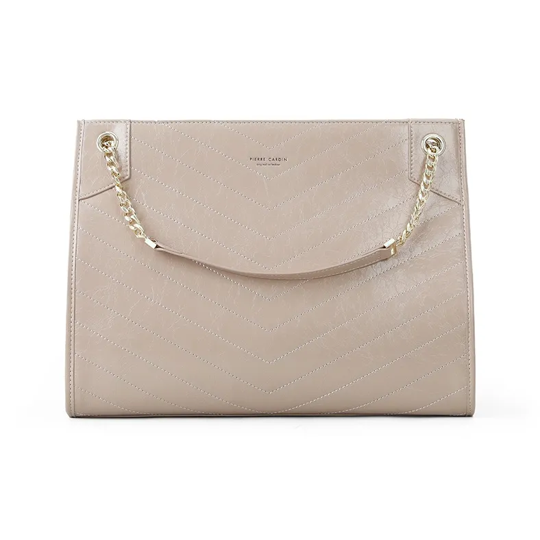 PIERRE CARDIN Cow Leather Tote Bag, Shopping Bag, Shoulder Bag Women's Black/Apricot/Ecru-5