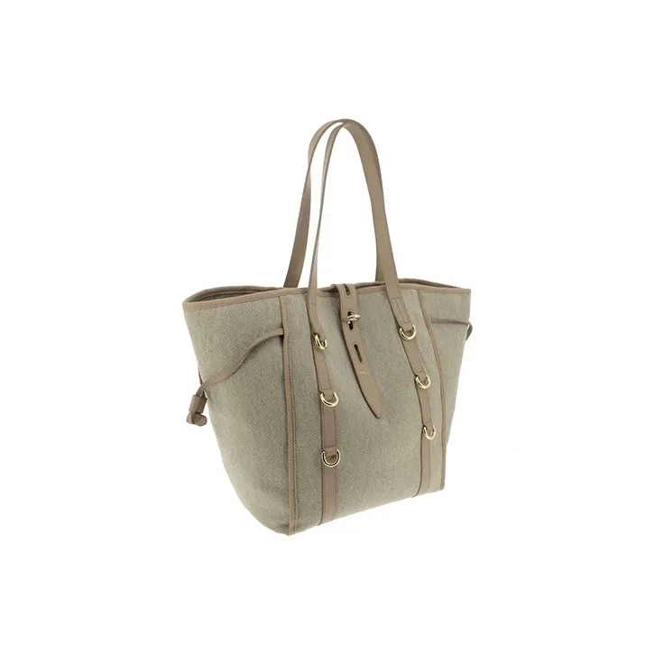Furla Leather With Cotton Tote Bag, Shopping Bag, Handbag, Shoulder Bag Unisex Beige-1