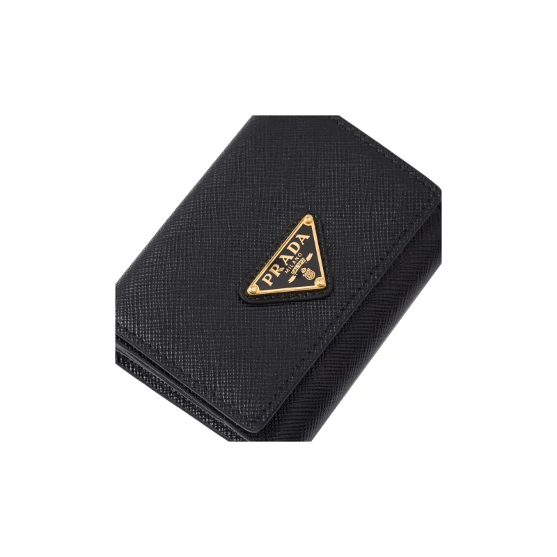 PRADA Saffiano Leather Wallet Trumpets Women's Black-4