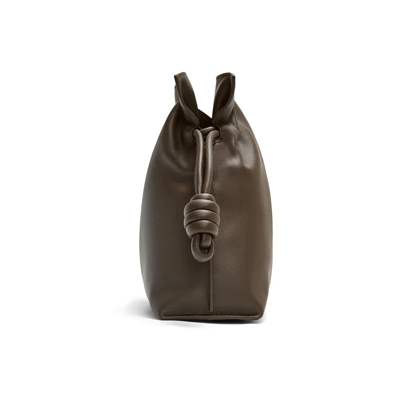 LOEWE Flamenco Nappa Cow Leather One Shoulder Crossbody Clutch Medium Size Women's Chocolate-3