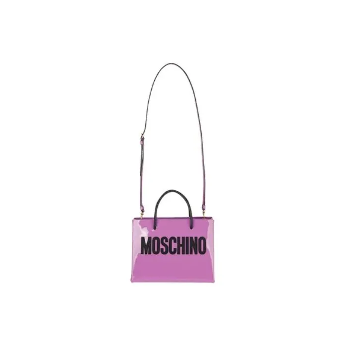 MOSCHINO Shiny Cow Leather Tote Bag Shopping Bag Portable Crossbody Bag Shoulder Bag Women's Light Purple-1