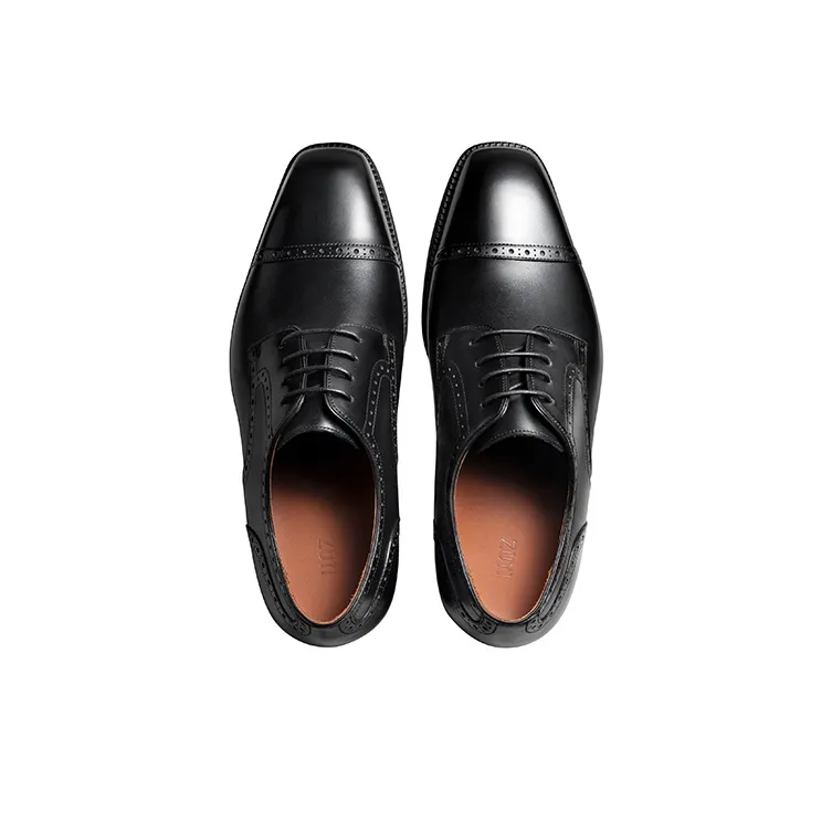 Zuti British Style Calfskin Embroidered Derby Shoes Casual Shoes Men's Black-2