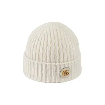 GUCCI Wool Cashmere Leather Beanies Women's White