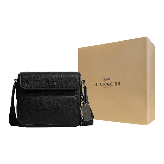 COACH Sullivan Pebbled Cow Leather Messenger Bag Shoulder Bag Crossbody Bag Small Size Men's Black-5