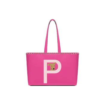 Valentino Grained Calfskin Tote Bag Shopping Bag Shoulder Bag Handbag Small Size Women's Fuchsia & Rose Quartz