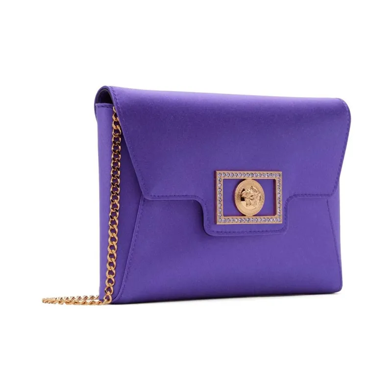VERSACE La Medusa Viscose Envelope Bag One Shoulder Crossbody Clutches Women's Purple-1