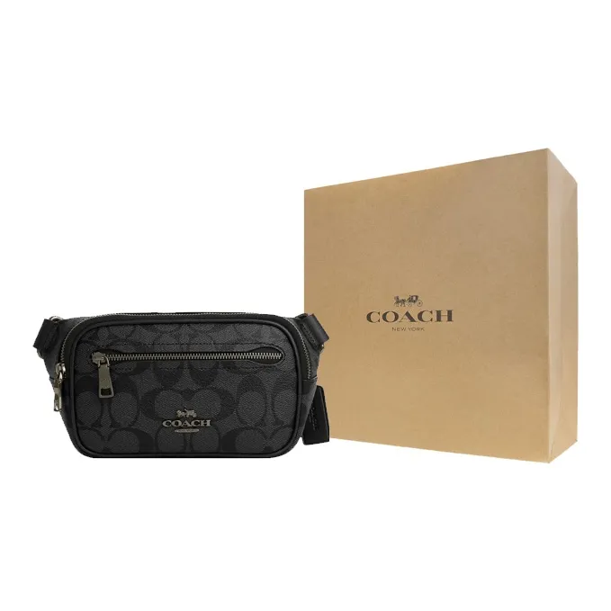 COACH Canvas With Leather Sling Bag, Shoulder Bag, Fanny Pack Trumpets Men's Black-5