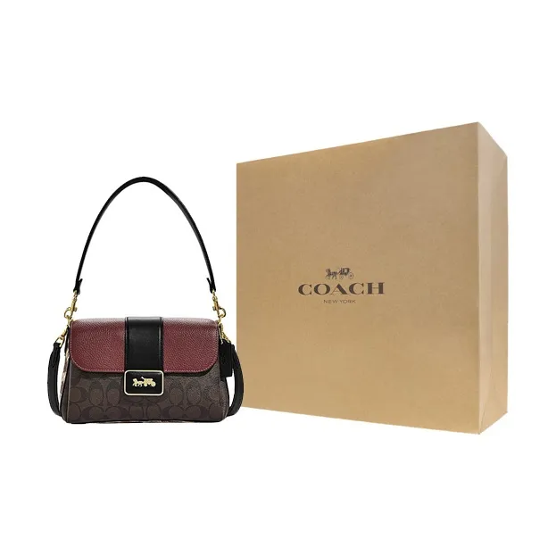 COACH Grace Artificial Leather Bonded Sheepskin Shoulder Bag Portable Crossbody Bag Shoulder Bag Women's Brown & Red-7