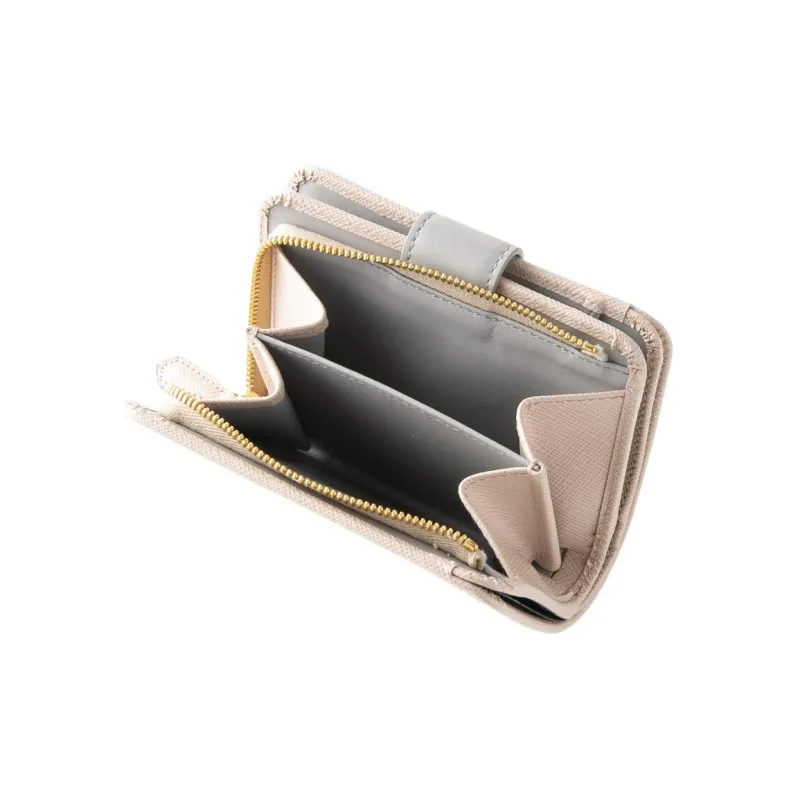 PRADA Leather Wallet Women's Beige & Blue-4