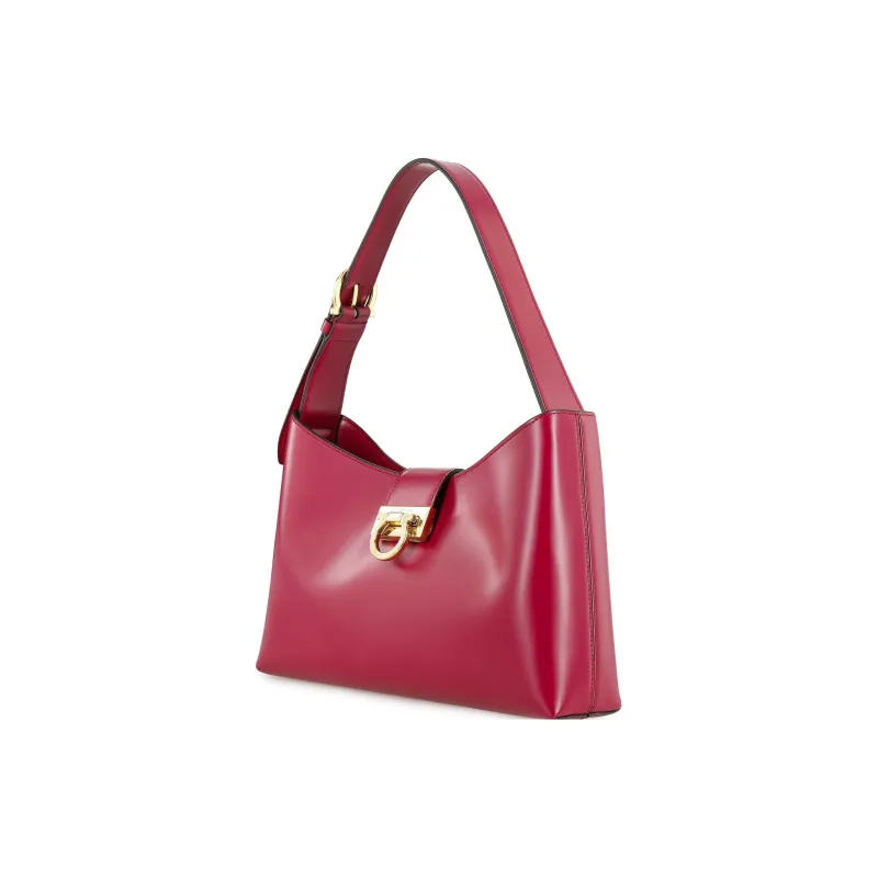 FERRAGAMO Trifolio Cow Leather Shoulder Bag, Handbag Women's Burgundy-1