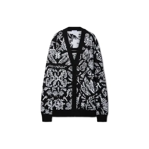 OFF-WHITE Patterned Intarsia-knit Cotton-blend Cardigan