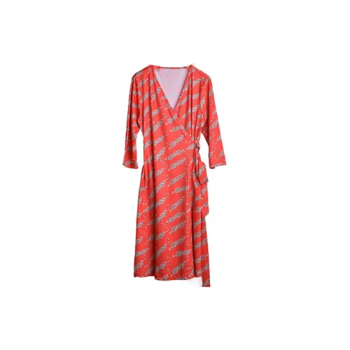 MAXILU Long-Sleeved Dresses Women's Red Floral Multicolor