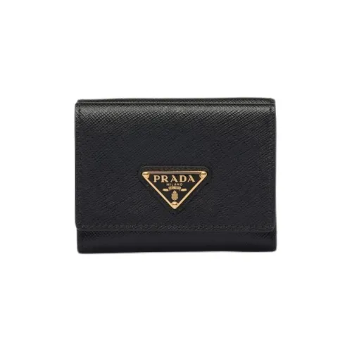 prada bag Saffiano Leather Wallet Small Size Women's Black