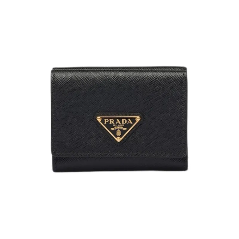 PRADA Saffiano Leather Wallet Trumpets Women's Black-0