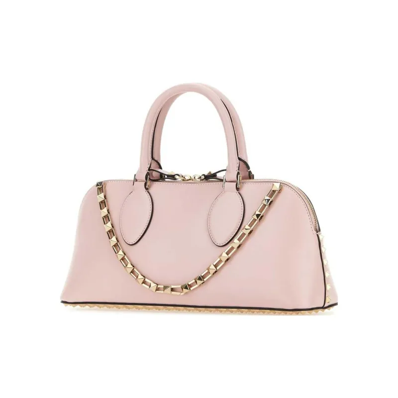 Valentino Rockstud Calfskin One Shoulder Handbag Medium Size Women's Pink-1