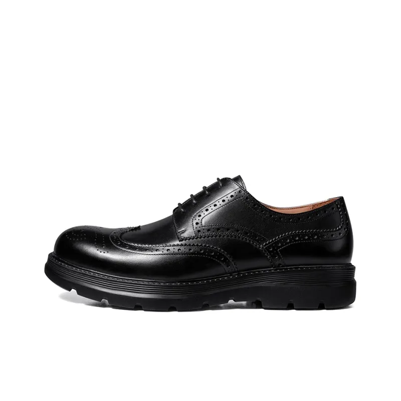 Zuti Brogue Embroidered Calfskin Derby Shoes Dress Shoes Men's Black-0