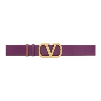 Valentino Badge Buckle Decoration Brown Leather Belts Women's Purple Width: 4CM