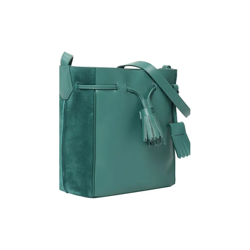 LONGCHAMP Genuine Leather Bucket One Shoulder Handbag Women's Green-2