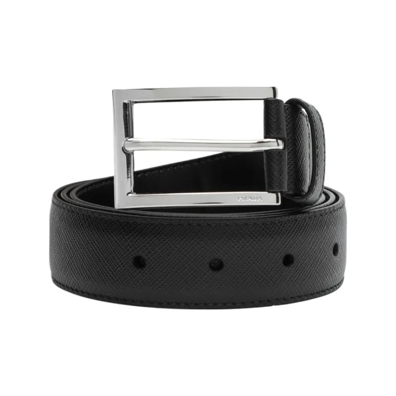 PRADA Letter Logo Pin Buckle Men's Black Width 3CM-0
