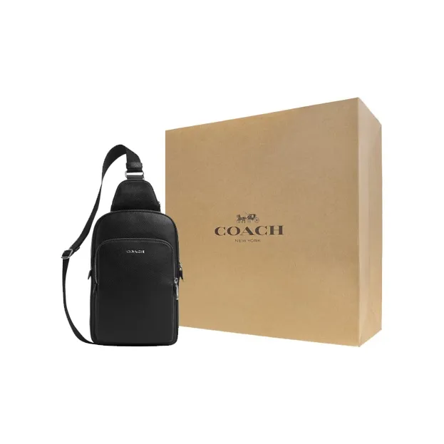COACH Refined Pebbled Leather Sling Bag, Crossbody Bag Trumpets Men's Silver & Black-6