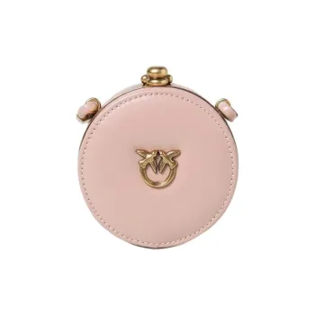 PINKO Calfskin Small Round Bag, Crossbody Bag, Shoulder Bag Mini Women's Pink