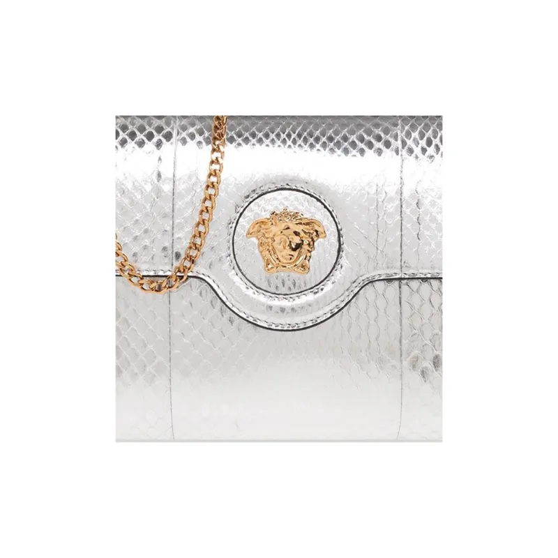 VERSACE La Medusa Genuine Leather Envelope Bag Shoulder Bags Women's Silver-3