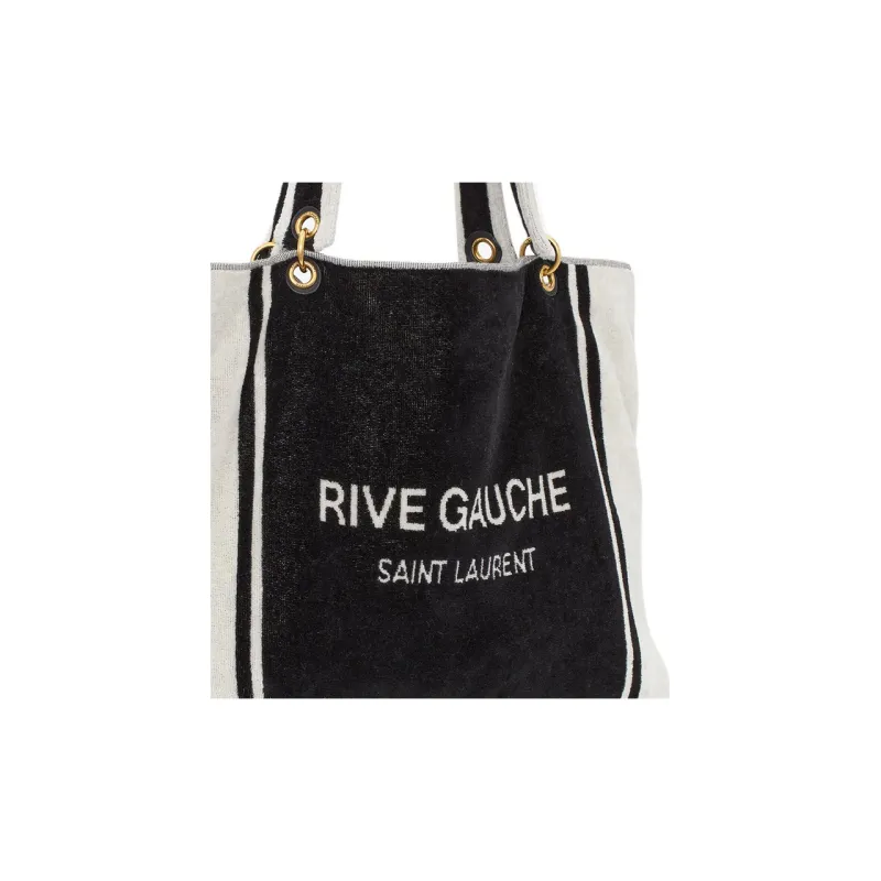 SAINT LAURENT Rive Gauche Sheepskin Fabric Tote Bag Shopping Bag Handbag Women's Black & White-5