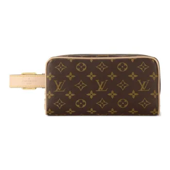 LOUIS VUITTON Dopp Kit Coated Canvas With Cow Leather Trim Toiletry Bag Women's Brown