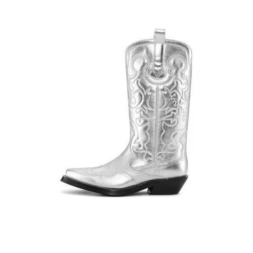 GANNI 40mm Metallic Leather Western Boots