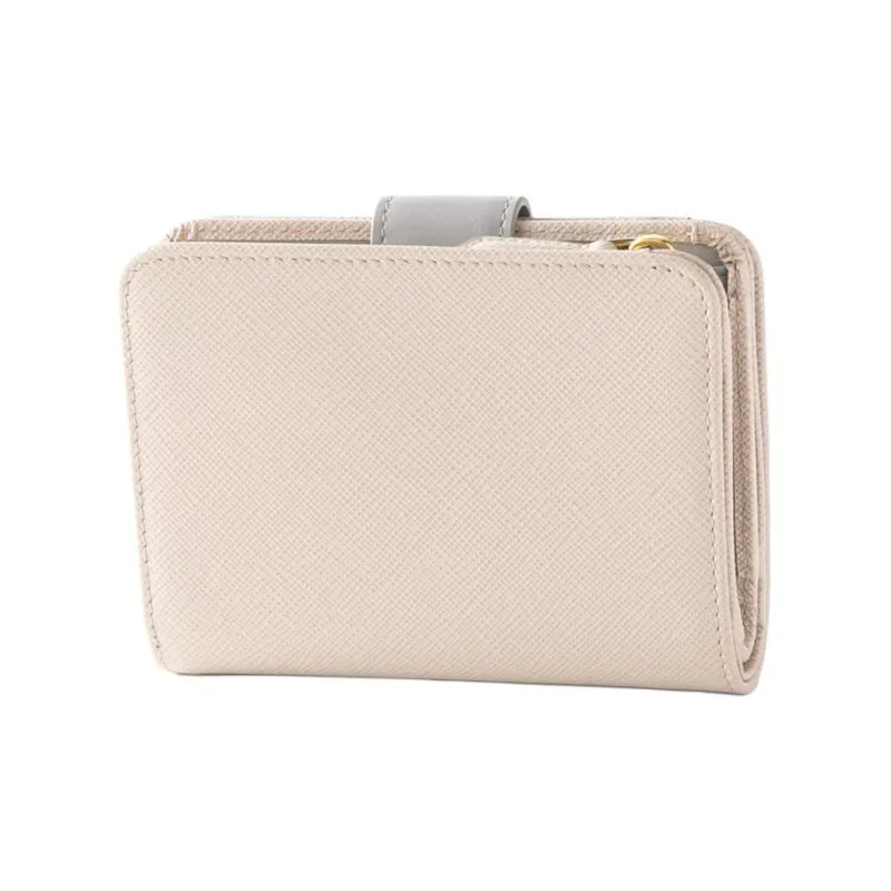 PRADA Leather Wallet Women's Beige & Blue-1