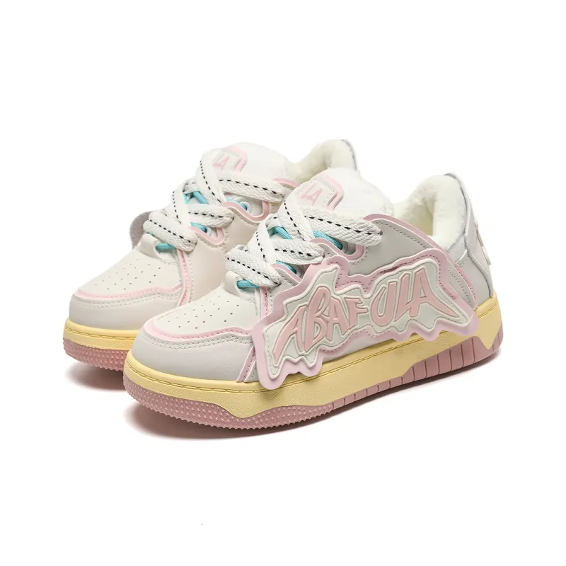 T628 Letter Puffy Shoes Anti Slip Wear Resistant Low Top Skateboard Shoes Unisex-12