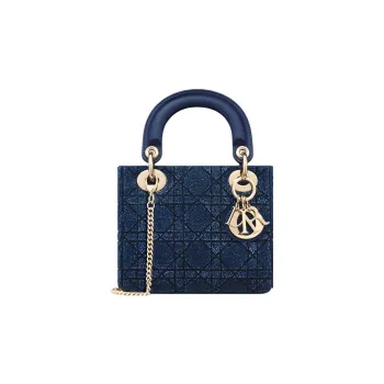 DIOR Lady Dior Cotton Beaded Embroidery Shoulder Bag Crossbody Bag Handbag Mini Women's Deep Sea Blue