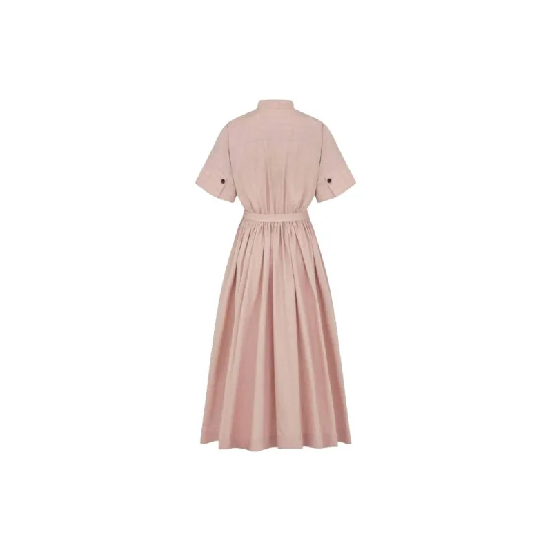 DIOR FW23 Mid Length Belted Macrocannage Dress Short Sleeved Dress Women's Pink-1